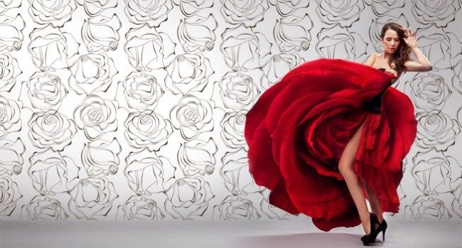 Ruže červená grafická tapeta Linear Design-roses KOllektion