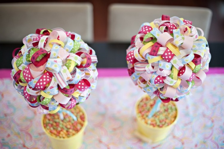 Veľkonočné dekorácie-urob si sám-stromy-drotárstvo-nápad-stužky-farebné