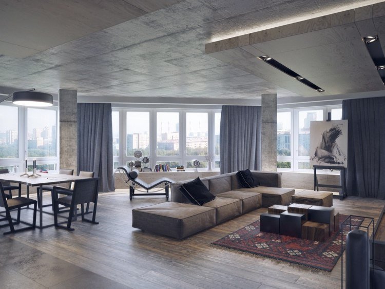 ležadlo obývacia izba nápady priemyselného štýlu