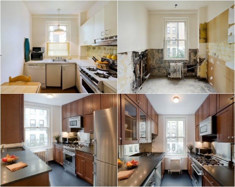 Renovácia kuchyne - dve linky namiesto jednej Renovácia nápadov kuchyňa-pred-po-dvoch riadkoch-