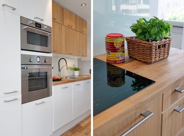 Moderné vybavenie, vstavaná varná doska, drevený pracovný pult