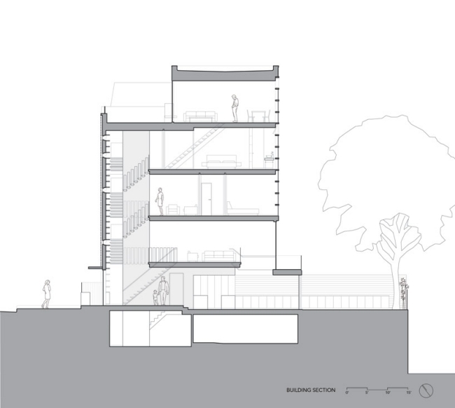 Bočný pohľad na prierezový dom v architektúre New York City