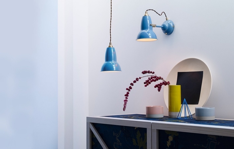 Retro priemyselné žiarovky stena-strop-modrá-Anglepoise