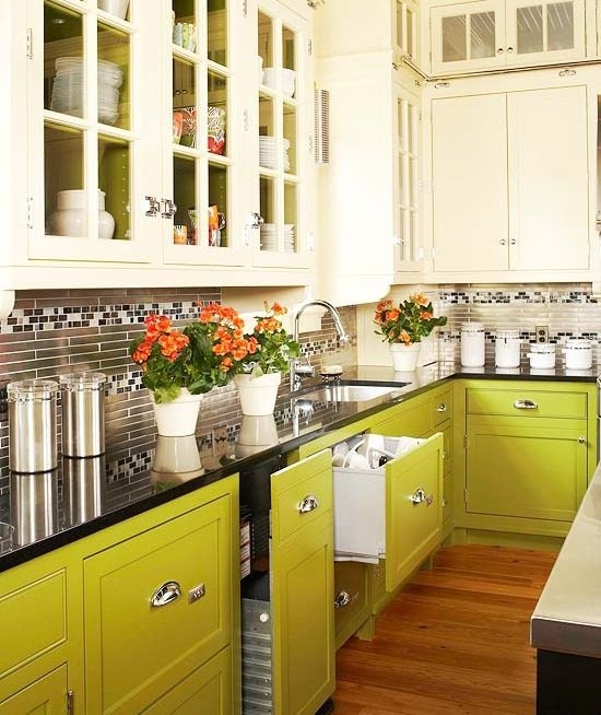 zelené retro kuchynské linky
