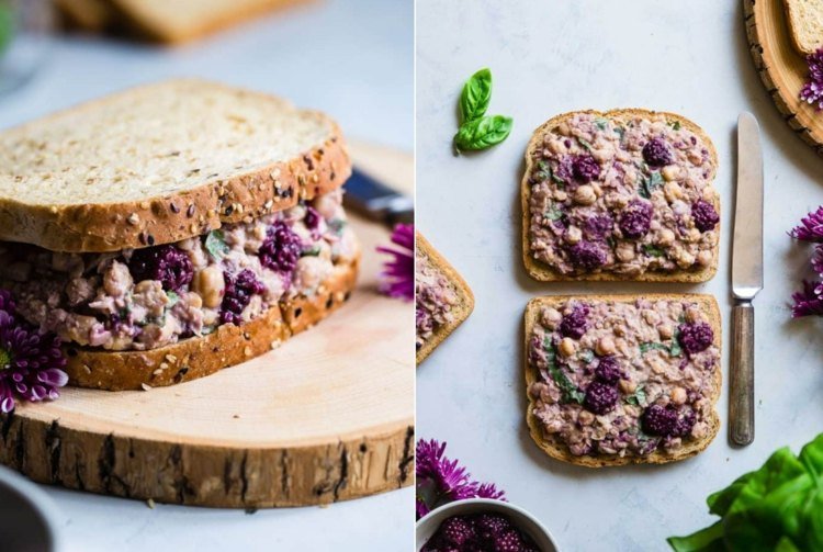 rýchly sendvič s cícerom a černicovým šalátom