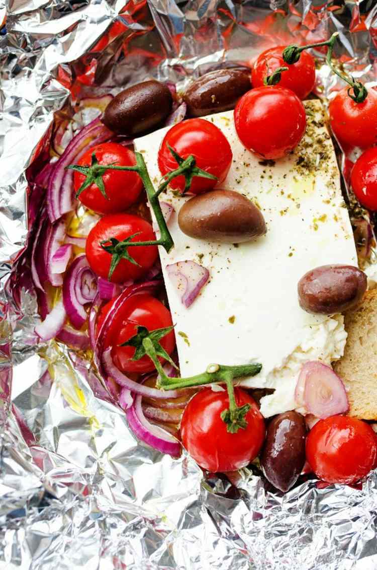 Pečená Feta Alu balíček hliníková fólia Recepty rýchla večera predjedlo vegetarián