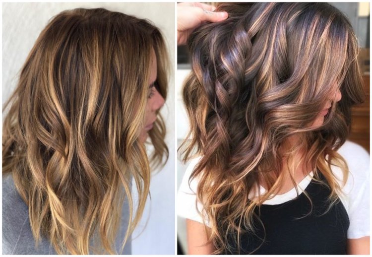 Zlaté blond pramene v svetlohnedých vlasoch technikou farbenia vlasov od ruky