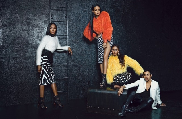 Rihanna, Iman a Naomi -balmain-2014-w-magazine-jeseň-zima-kolekcia