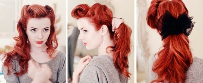konský chvost rockabilly s čiernymi mašľovými vlasmi-krok 4 rockabilly-chvost-dámy-účes-kutilstvo-luk-čierna-krok-4