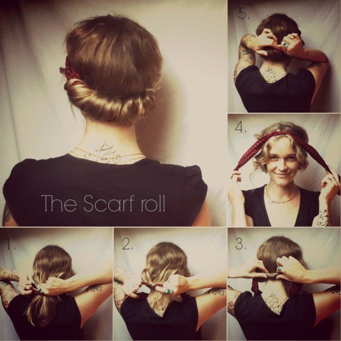 Updo s retro štýlom šatky na každý deň updo retro šatka diy dámsky účesový styling