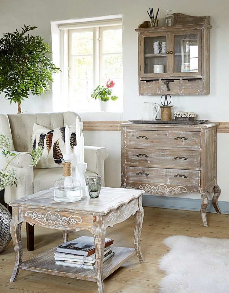 Romantická obývačka-ošarpaný-elegantný nábytok