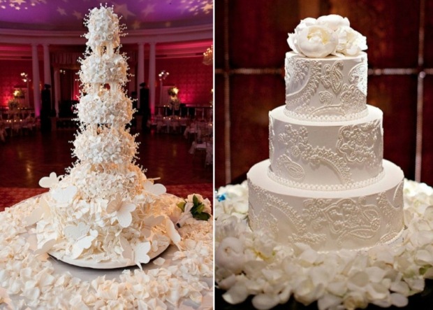 Koláč biele perly cukor kvety motýle