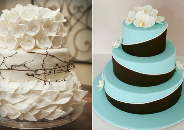 Podlahy na tortu zdobené modrými čiernymi kvetmi