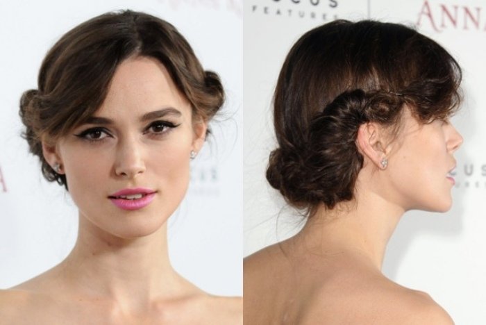 Vintage účes pre dlhé vlasy - nízky chignon na zátylku - skrútené vlasy retro-účes-pripnuté vlasy-s-nízkym drdolom-ležérne-zviazané-diely