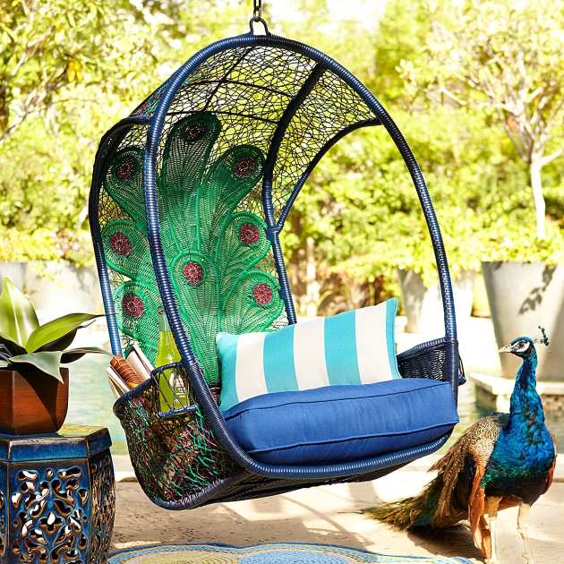 Závesná stolička Swingasan Peacock tkané záhradné salónik pier1 Swingasan Peacock hojdačka hojdačka pier1 záhradný salónik