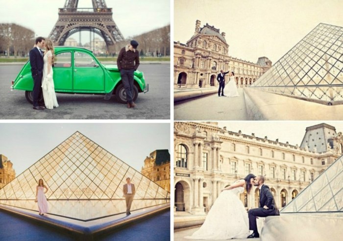 Výlet do Paríža Svadobný pár pred Louvrom pred Louvrom alebo s Beatle