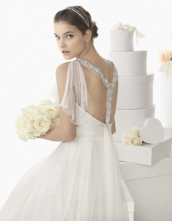 ružové svadobné šaty Clara 2014 empire line-strap-back-bead-