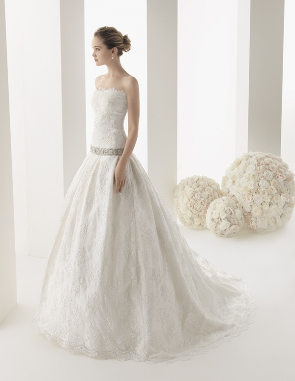 ružové svadobné šaty Clara 2014 čipkovaný opasok Duchesse