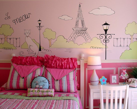 Ružové škôlkarky nástenné maľby pouličné lampy eiifelturm
