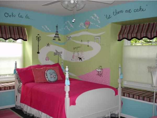 Detská izba pre dievčatá maľovanie na stenu parížska scéna Eiffelova veža