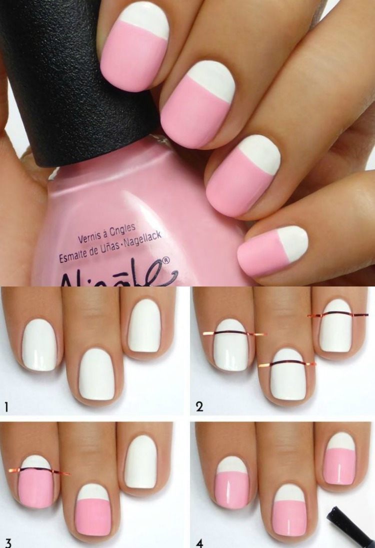 pink-nail-do-it-yourself-nail-designy-ružovo-biela-moderná polovička