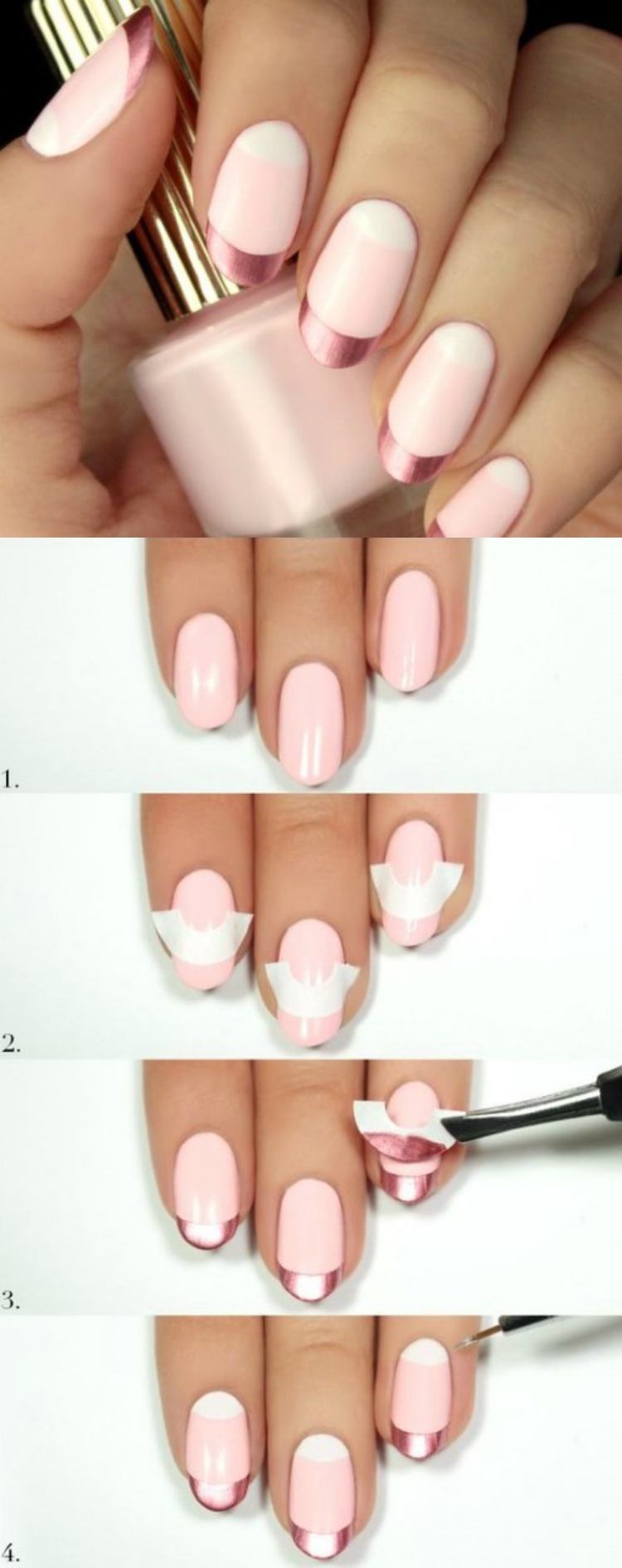 pink-nail-do-it-yourself-nail-designy-francúzske-svetlo-ružové-biele-ružové-zlaté
