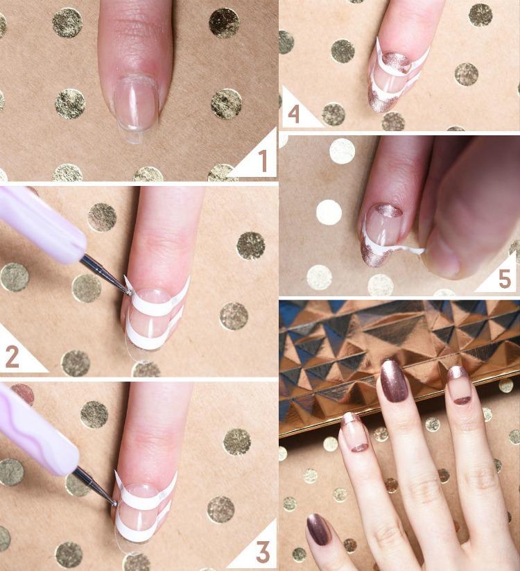 pink-nail-do-it-yourself-nail-designy-francúzske-ružové-zlaté-prúžky