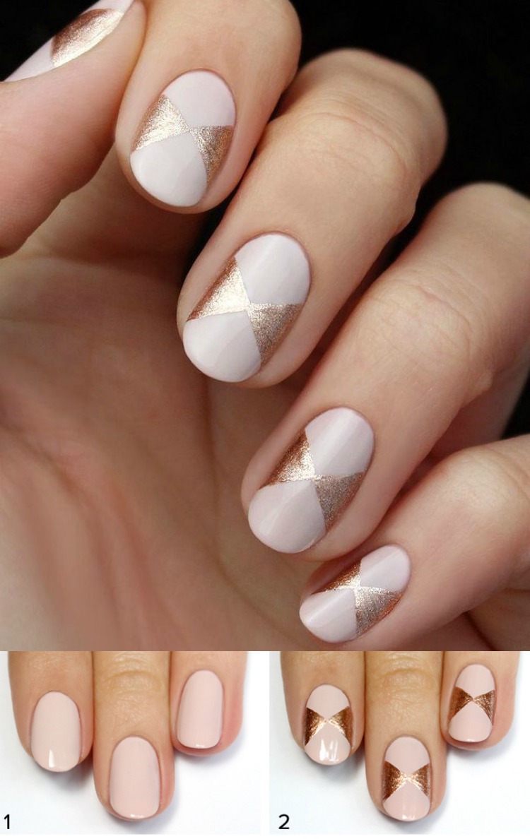 pink-nail-do-it-yourself-nail-designy-ružovo-zlatá-geometrická
