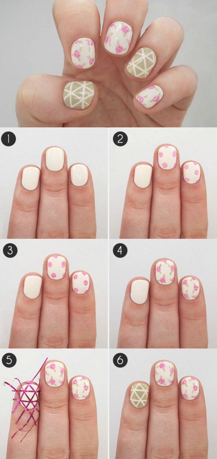pink-nail-do-it-yourself-nail-designy-ruže-geometrické-trojuholníky