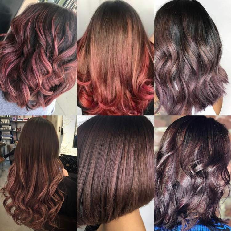 Ružové hnedé odtiene vlasov zvýrazňujú účesy brunetiek