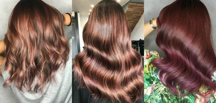Rose hnedé vlasy rôzne odtiene nápady balayage účes ženy vlasové trendy