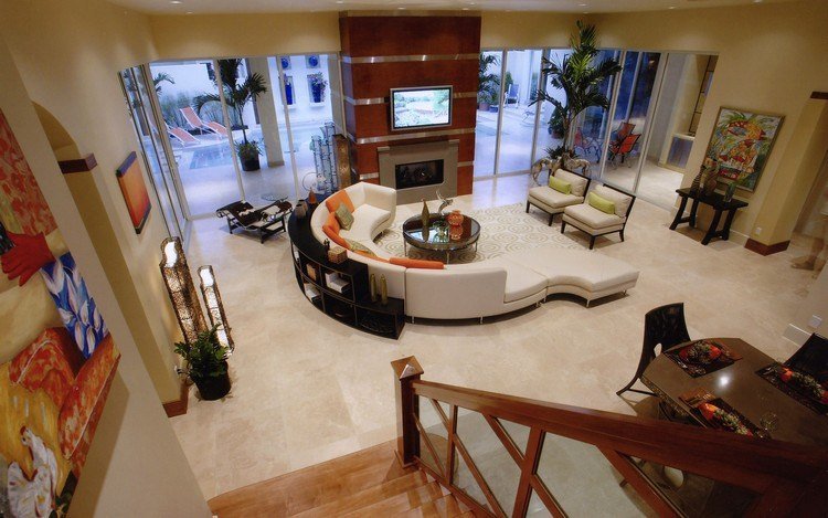 okrúhle sedacie súpravy-moderné-ecru-polica-okrúhle-sklenené-konferenčné stolíky