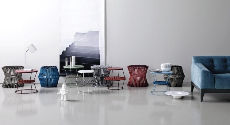 Kovová konštrukcia a lano pre súčasný a funkčný dizajn Okrúhly odkladací stolík -variantné-modely-farebné-prútené-moderné-kreatívne-ziggy