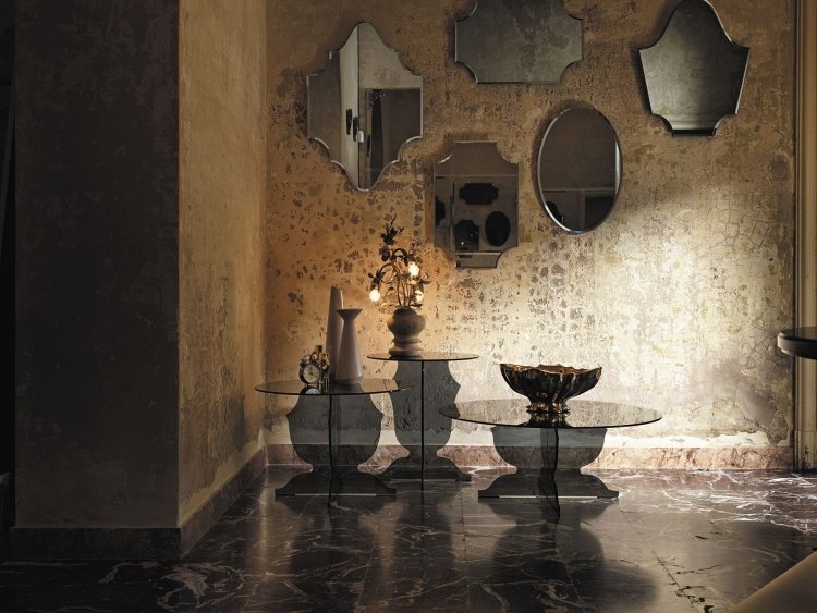 Tabuľky vyrobené výlučne zo skla so starožitným nádychom - Icon od Flam, Taliansko odkladací stolík-okrúhly-moderný-dizajn-čierny-transparentné-sklo-ikona-flam-taliansko