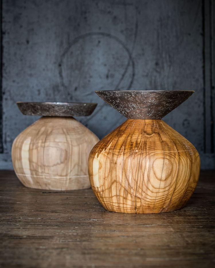 čisté ručné práce z liateho hliníka a masívneho dreva bočný stôl-okrúhly-masívny drevo-odlievaný kov-hliník-ručná-izbová-vonkajšia-jaseňová