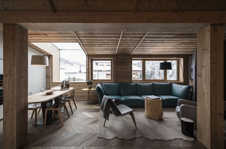 rustikálny dekor hotel penthouse obývacia izba jedálenský kút