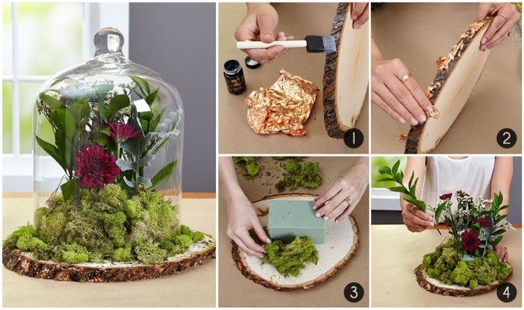 dekorácia stola-rustikálna-urob si sám-aranžmán-kvetinový-sklenený zvonček