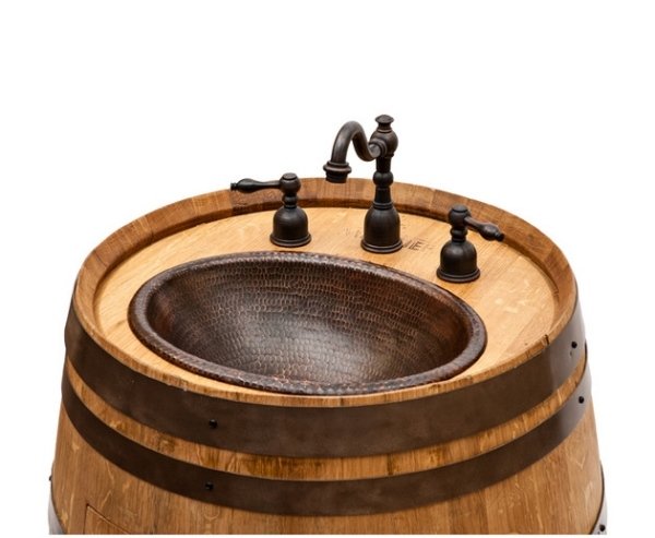 umývadlo moderný dizajn kúpeľňový nábytok sud na víno zreštaurované drevo svetlo umývadlo rustikálny trendový dizajnový nábytok kúpeľňa sud na víno drevo svetlé