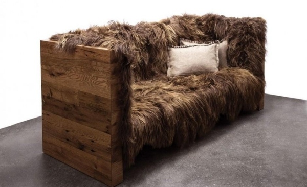 Poťah pohovky Island z ovčej kože z regenerovaného dreva