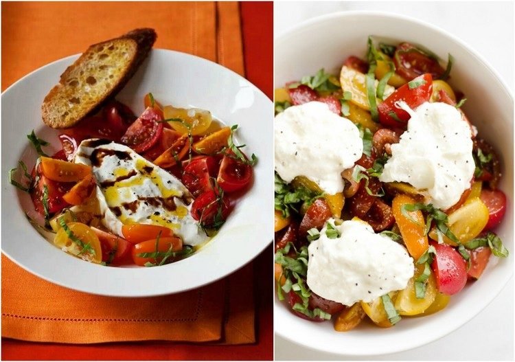 šalát recepty paradajkový bazalkový syr burrata
