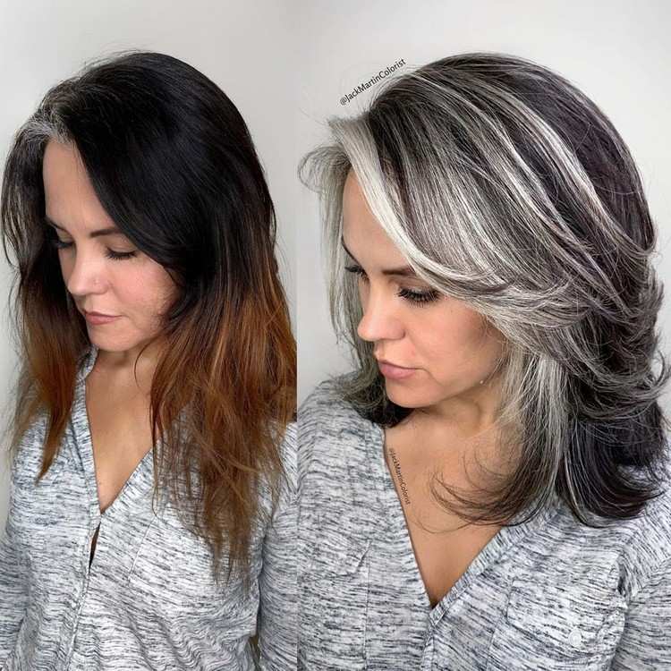 Farbenie sivých vlasov soľou a korením technikou balayage