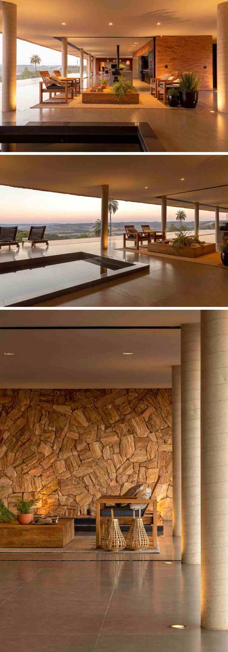 otvorený obývací priestor vírivka pokrytá pieskovcovou stenou