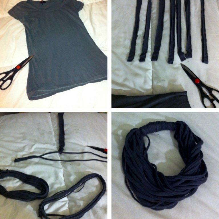 vyrobte si vlastný návod na strih šálových pruhov sivého trička