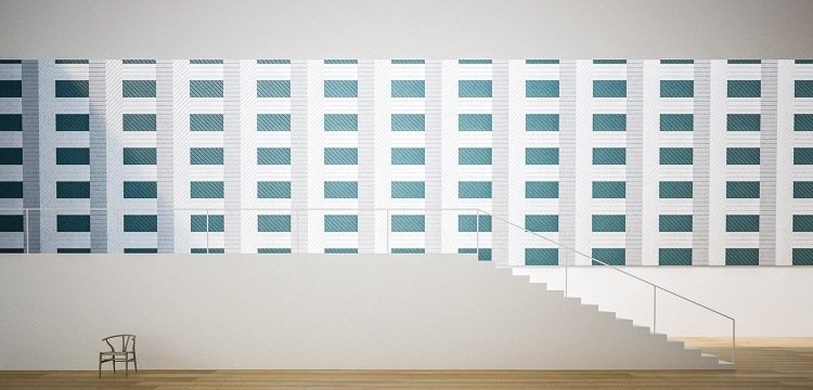 absorbér zvuku-akustická stena-moderné-panely-biela-modrá-akcenty-dizajn