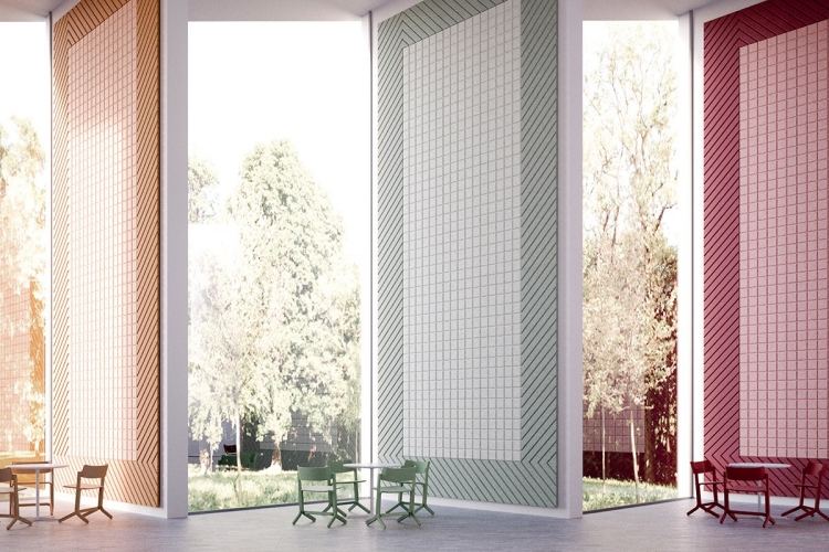 absorbér zvuku-akustická-stena-moderný-dizajn-stenové panely-pastelové-farby-svieže