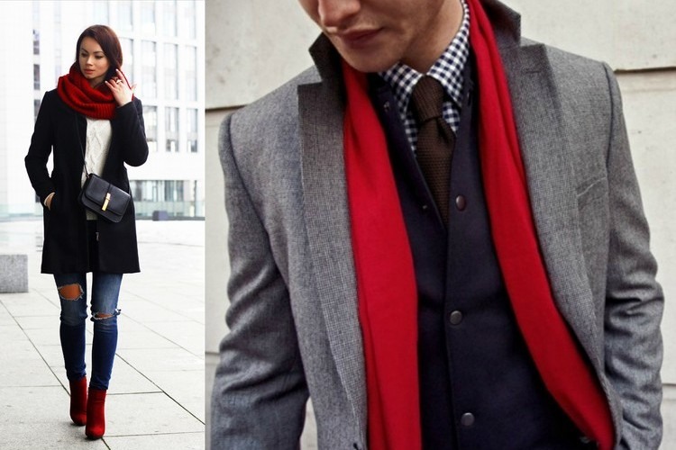 Šály a kabáty muž-žena-módna-červená-slučka-šatka