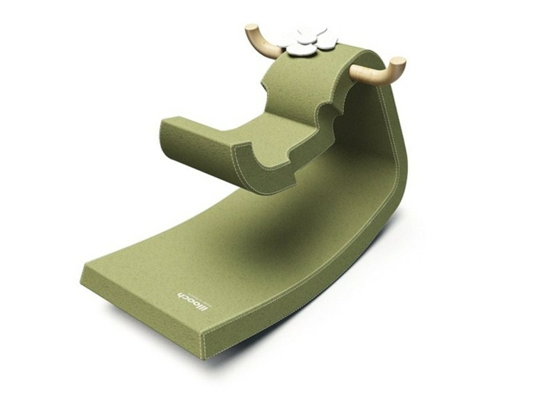 Hojdací koník, tkanina potiahnutá kožou, zelená farba