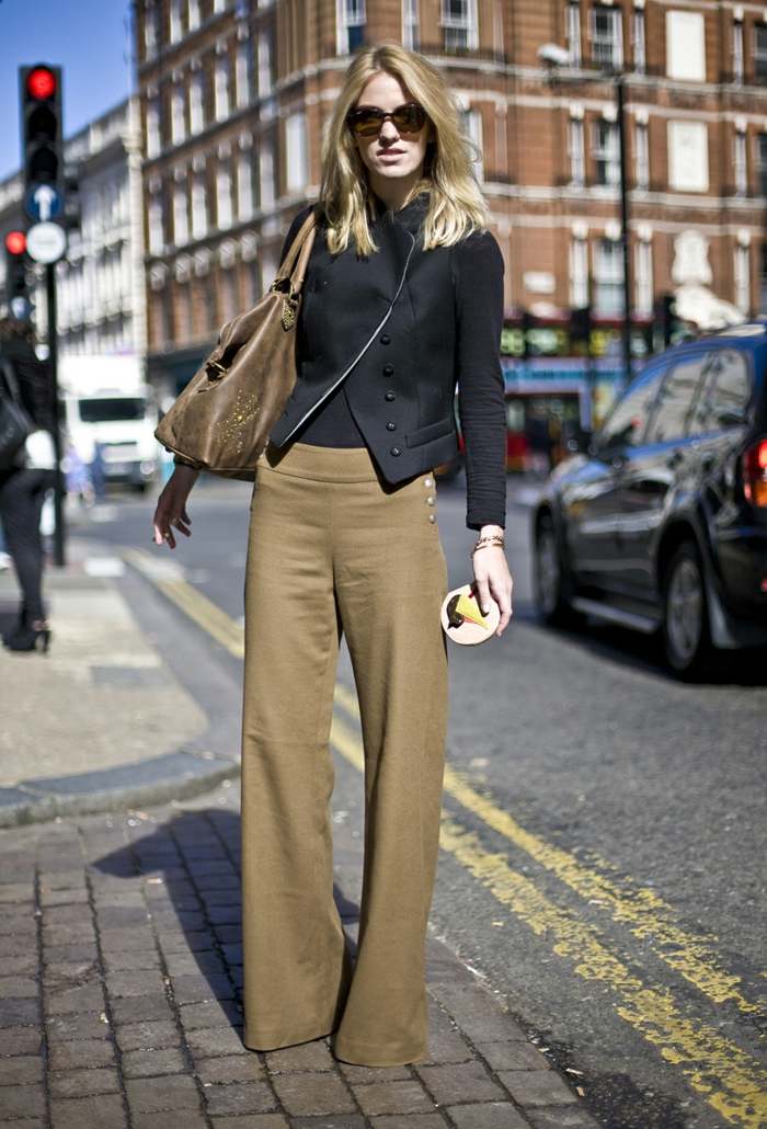 šik dámske nohavice hnedé nohavice širokého strihu široké nohavice-v-hnedej farbe