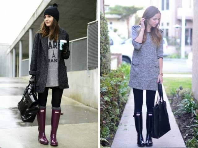 s tunickými šatami alebo dobre pripravené na pracovný deň Fialové alebo čierne gumené čižmy