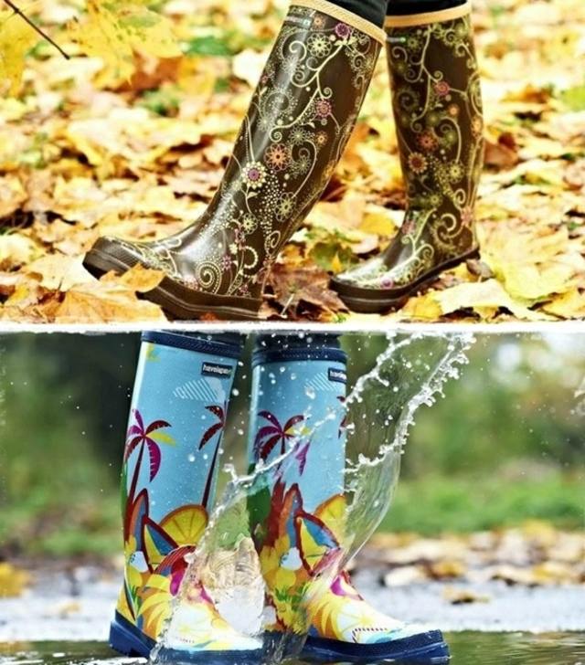 Reliéfne gumáky na jeseň Wellingtonove topánky-s-tlakom-voda-palma-listy-stromu